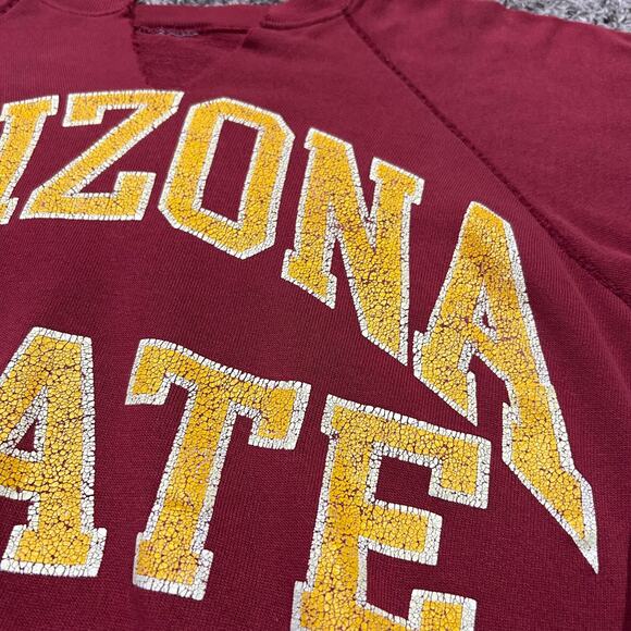 Vintage Thrashed Sweatshirt Arizona State Crewneck Pullover 80s 90s Red M/L - Picture 2 of 10